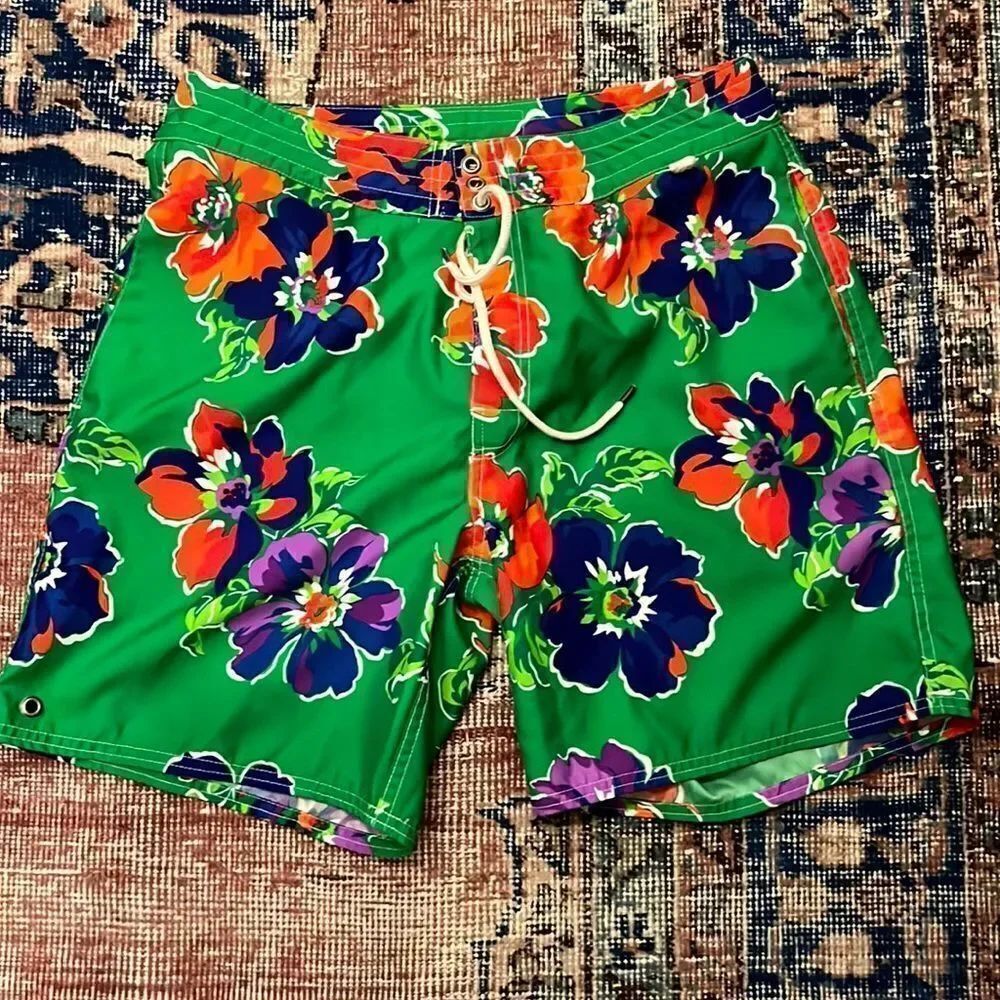 Polo by Ralph Lauren Men's Hawaiian Board Shorts-  Swim Trunks Tropical Green